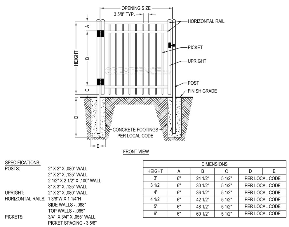 DIAGRAM: Commercial Single Gate - Flat Top standard bottom rail