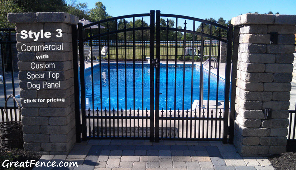 Arched Aluminum Double Gate with Spear Top Puppy Pickets / Type B Finials
