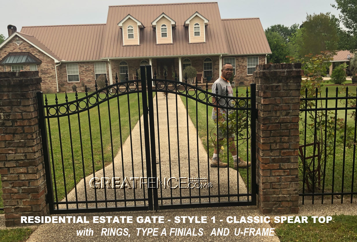 Residential Grade Estate Gate - Style 1 + Rings and finials