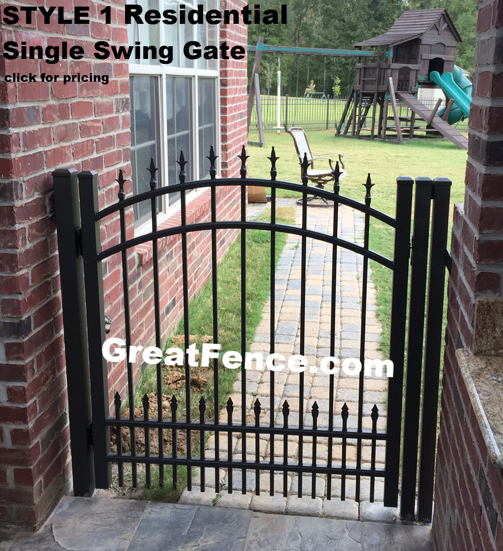 Arched Aluminum Walk Gate with Spear Top Puppy Pickets with Designer Pressed Spears
