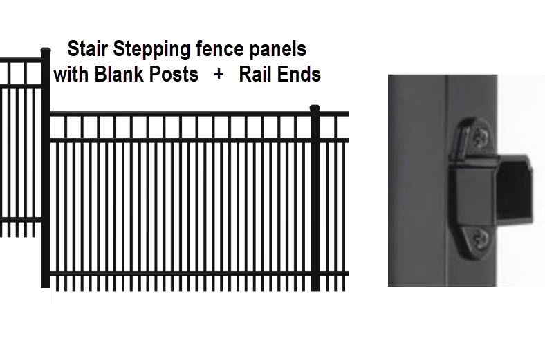 Stair Stepping Aluminum Fence Panel STYLE 7 with Blank Posts + Rail Ends (sold separately)