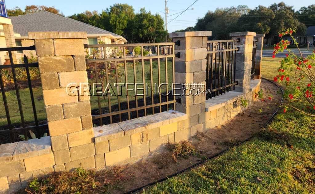 Commercial Style 3 aluminum fence in between columns