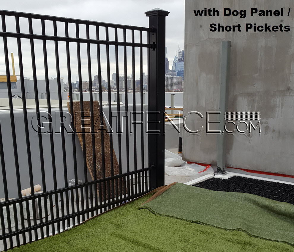 Commercial Aluminum Fence with puppy pickets in Black