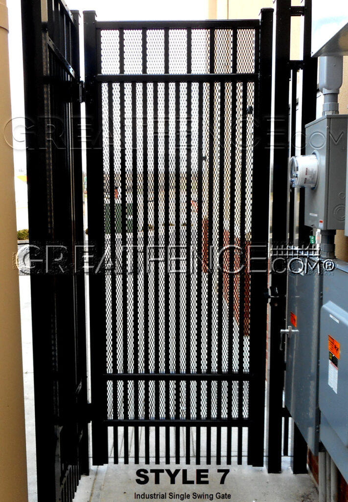 Industrial Aluminum Single Gate - STYLE 7 with expanded metal security mesh