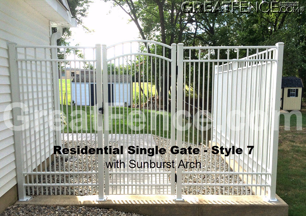 Residential Aluminum Single Gate - STYLE 7 with sunburst arch