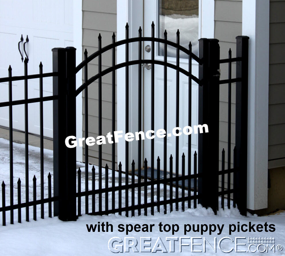 Residential Aluminum Single Gate - STYLE 2 with spear top puppy pickets