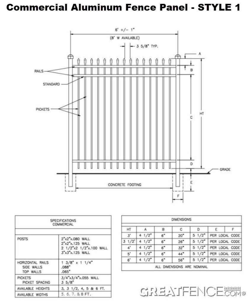 SHOP DRAWING: Commercial Aluminum Fence Panel - STYLE 1