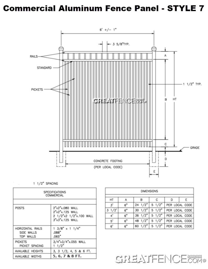 SHOP DRAWING: Commercial Aluminum Fence Panel - STYLE 7