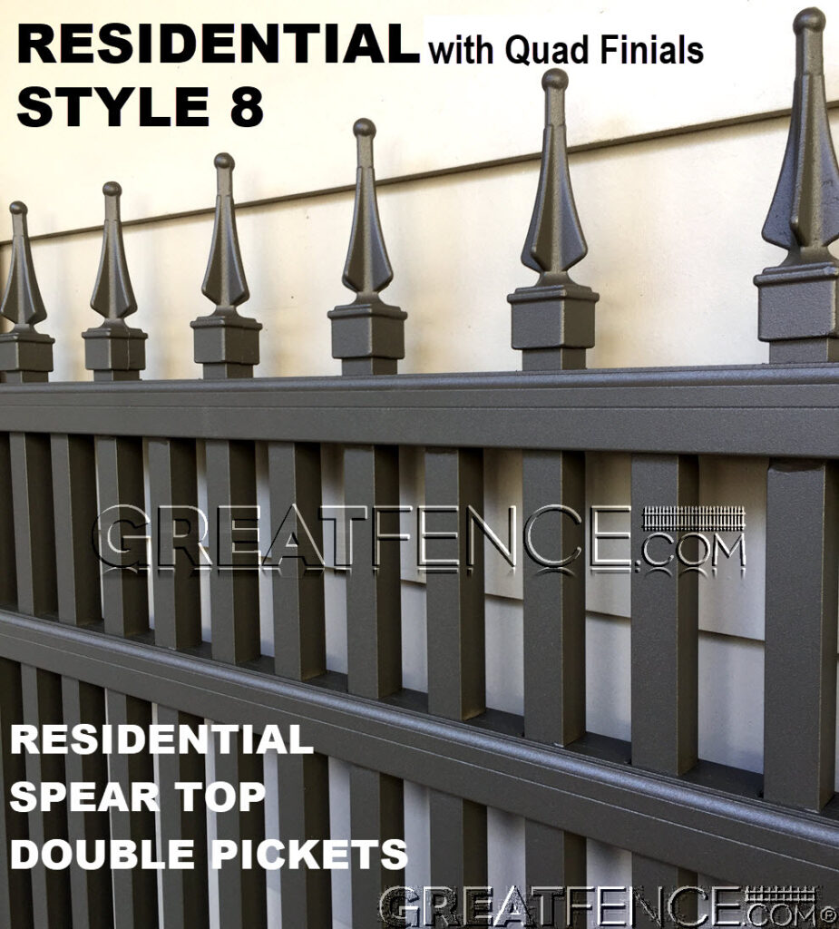 Residential Aluminum Fence Panel - STYLE 8 with QUAD FINIALS.