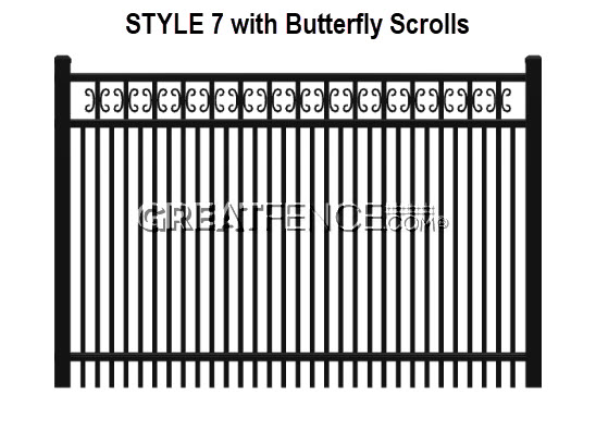 Aluminum Fence Panel STYLE 7 with Butterfly Scrolls