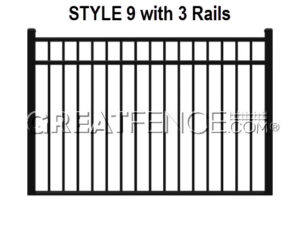 Aluminum Fence Panel STYLE 9 with 3 Rails