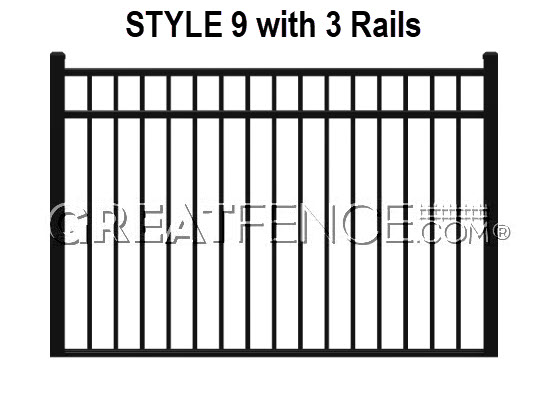 Aluminum Fence Panel STYLE 9 with 3 Rails