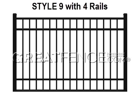 Aluminum Fence Panel STYLE 9 with 4 Rails