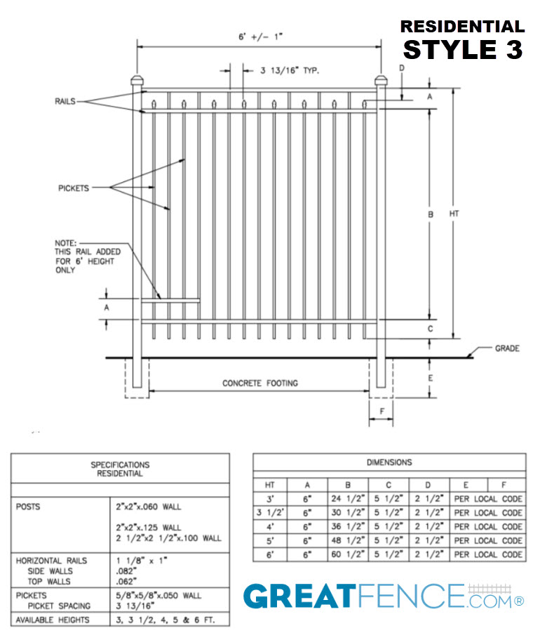 Shop Drawing: Residential Aluminum Fence Panel STYLE 3