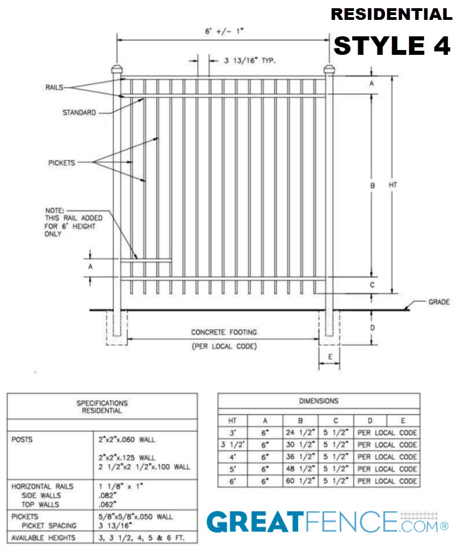 Shop Drawing: Residential Aluminum Fence Panel STYLE 4