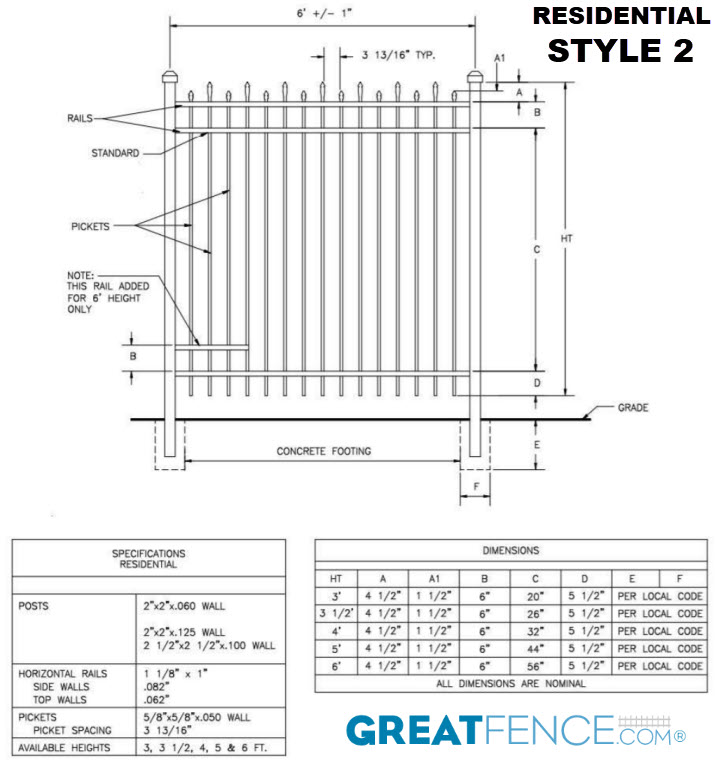 Shop Drawing: Residential Aluminum Fence Panel - STYLE 2