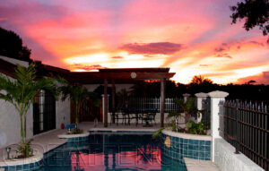 Aluminum Fence Sunset in Florida - STYLE 2 with finials