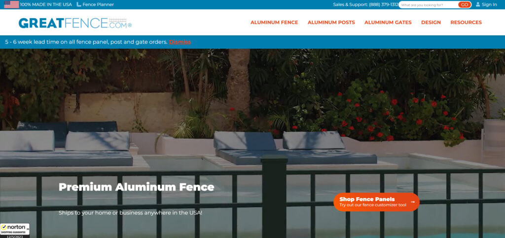 Screenshot of historical home page greatfence.com from 2020