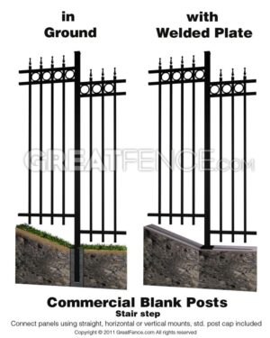 Aluminum Blank Posts for stair-stepping Commercial Aluminum Fence Panels