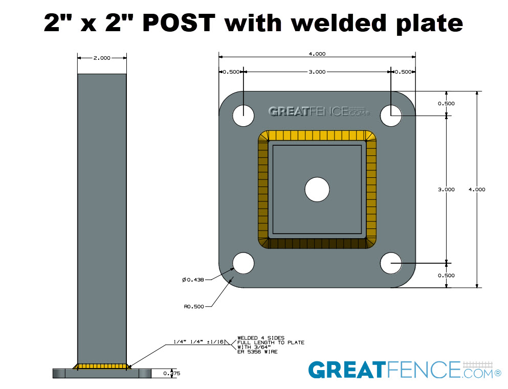 Shop Drawing: 2" x 2" Post with welded plate