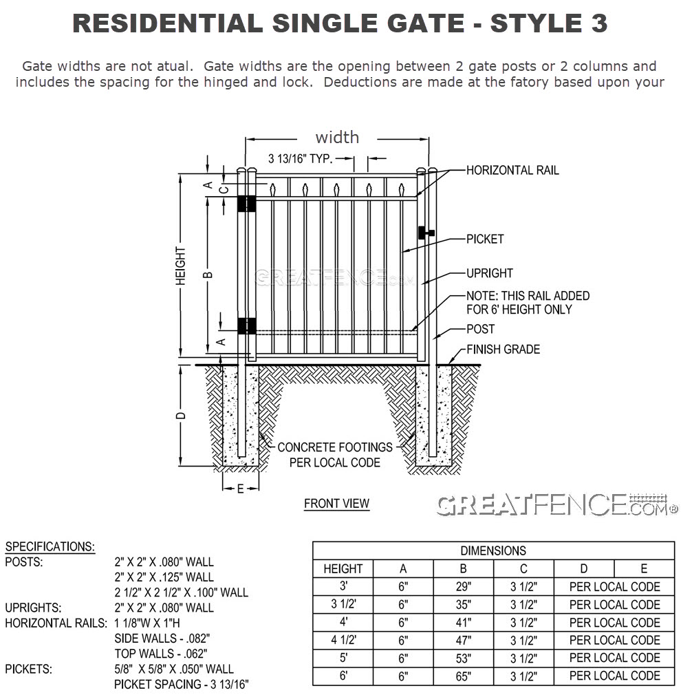 Shop Drawing: Residential Single Gate - STYLE 3