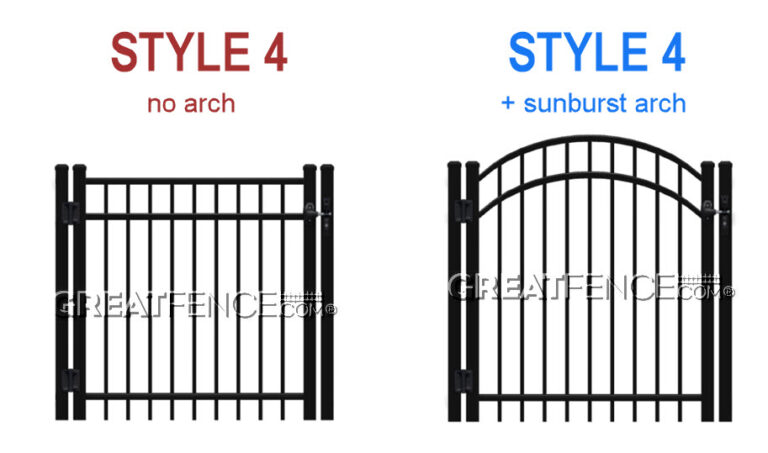 Arched Aluminum Walk Gate SYTLE 4 with sunburst arch