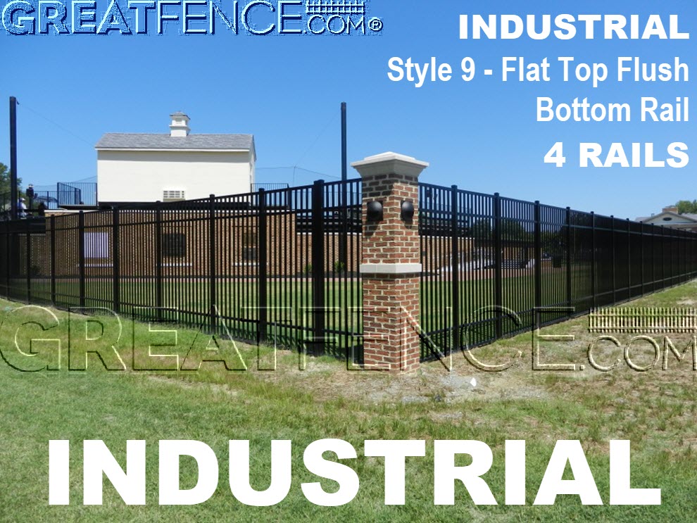 Industrial Aluminum Fence Style 9 with 4 Rails