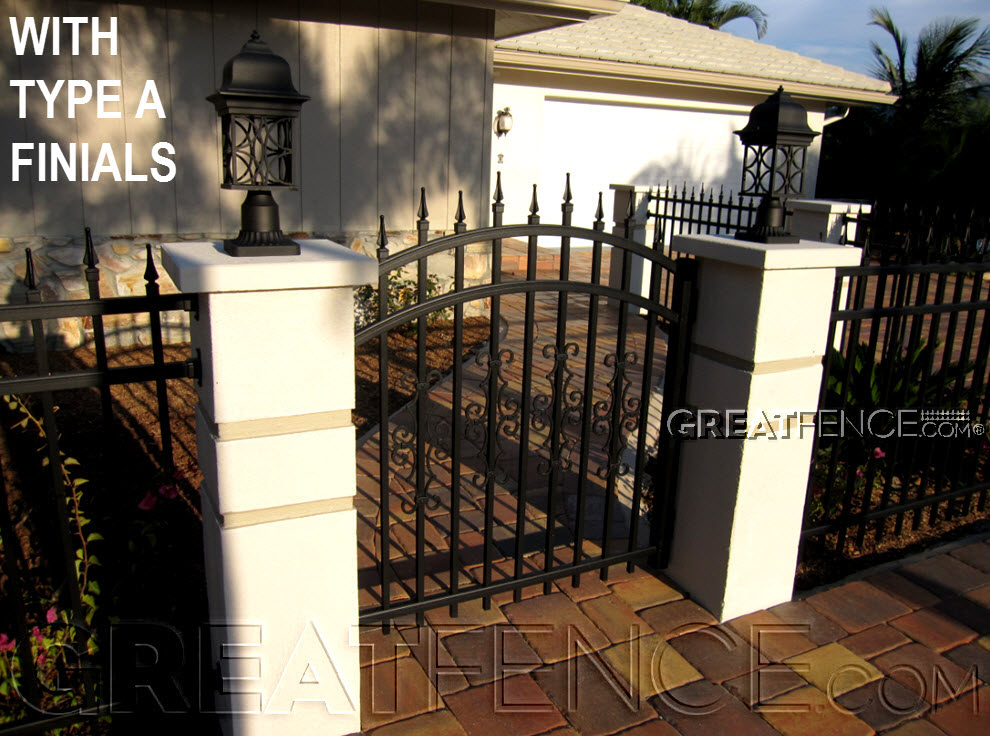 Arched aluminum single gate STYLE 2 with quad finials