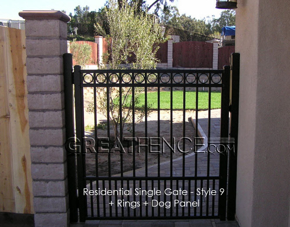 Aluminum Walk Gate STYLE 9 with rings and flat top puppy pickets