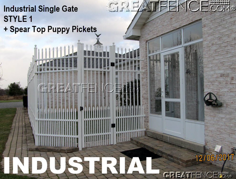 Industrial Single Gate - STYLE 1 with Spear Top Puppy Pickets