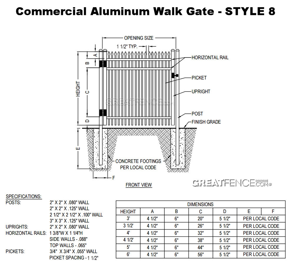 Shop Drawing: Commercial Aluminum Walk Gate - STYLE 8