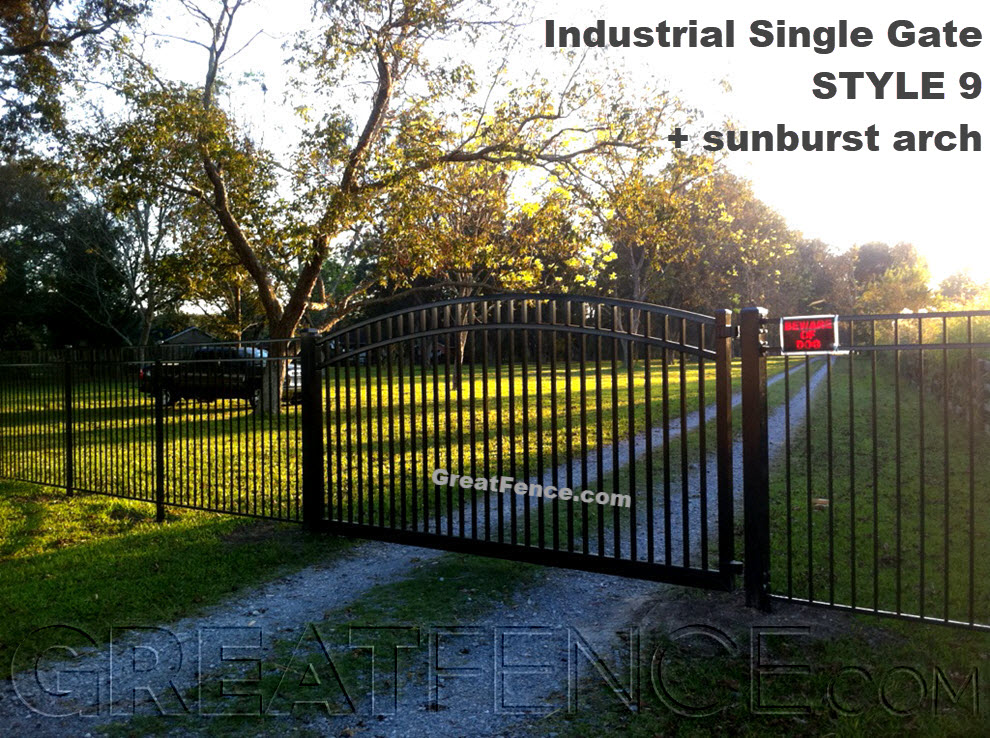 Industrial Aluminum Single Gate - STYLE 9 with sunburst arch