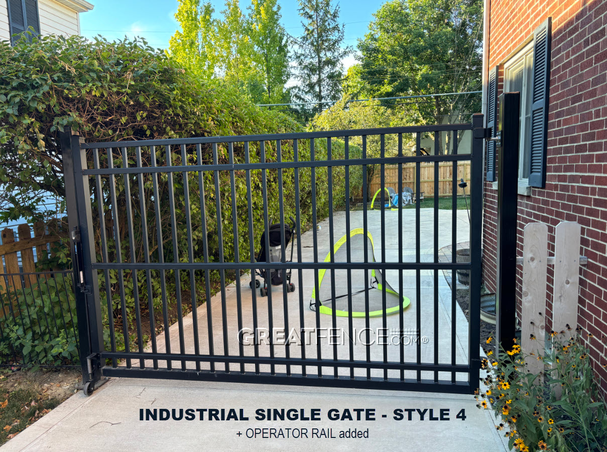 Industrial Aluminum Single Gate - STYLE 4 with U-FRAME and operator rail