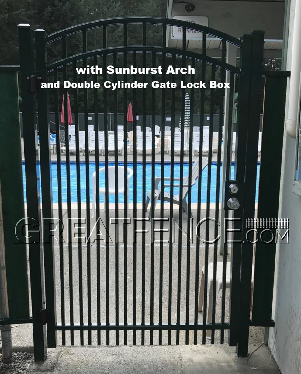 Arched Commercial Aluminum Single Gate STYLE 7 in black.