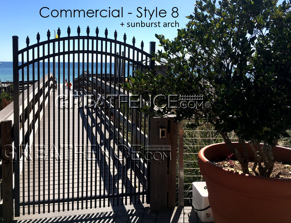 Commercial Aluminum Gate - STYLE 8 with sunburst arch