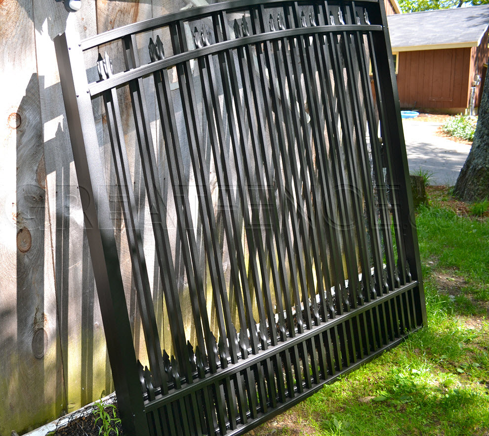 Arched, Commercial, Bronze Aluminum Gate with Spear Top Puppy Pickets