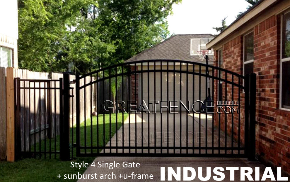 arched industrial single gate with sunburst arch and u-frame