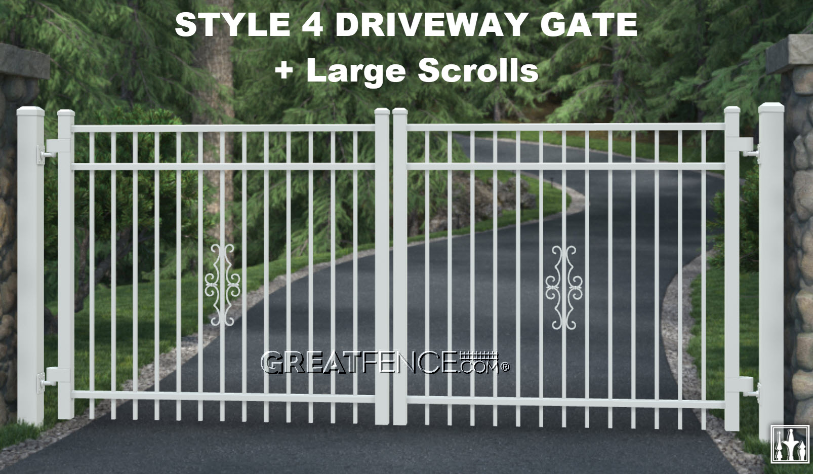 Aluminum Driveway gate - STYLE 4 with large scrolls