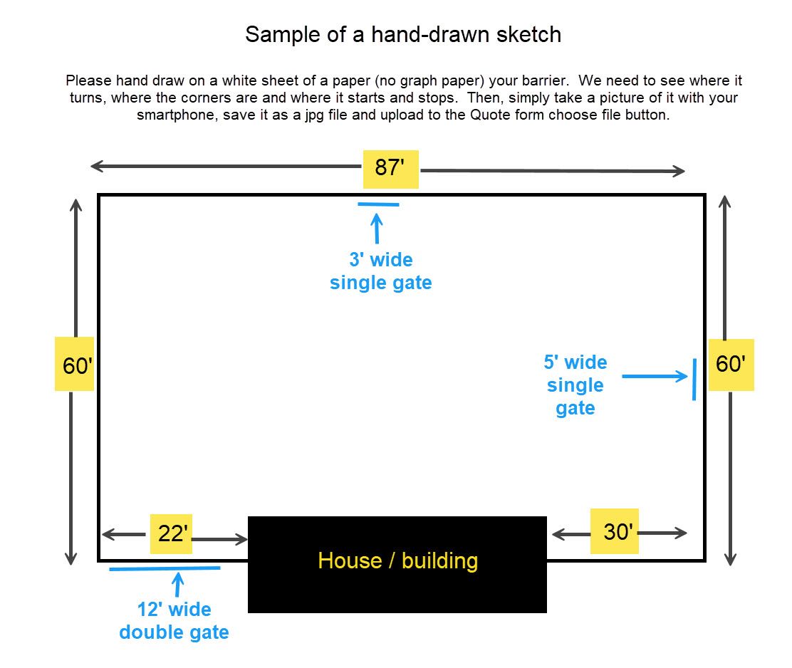 sample aluminum fence layout sketch