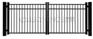 esidential Aluminum Driveway Gate Style 9 with flat top and flush bottom rail.