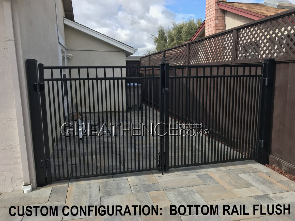 Commercial Aluminum Double Gate - STYLE 7 with custom configuration: bottom rail flush