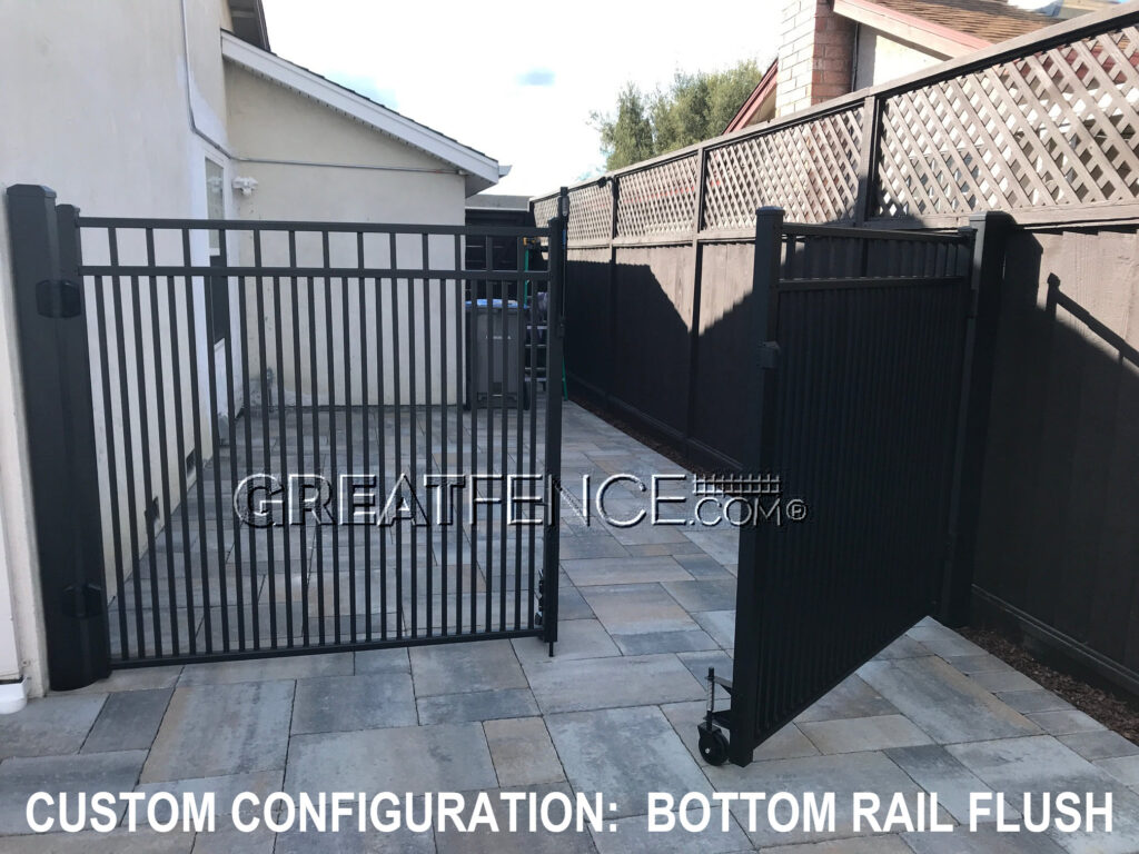 Commercial Aluminum Double Gate - STYLE 7 with custom configuration: bottom rail flush