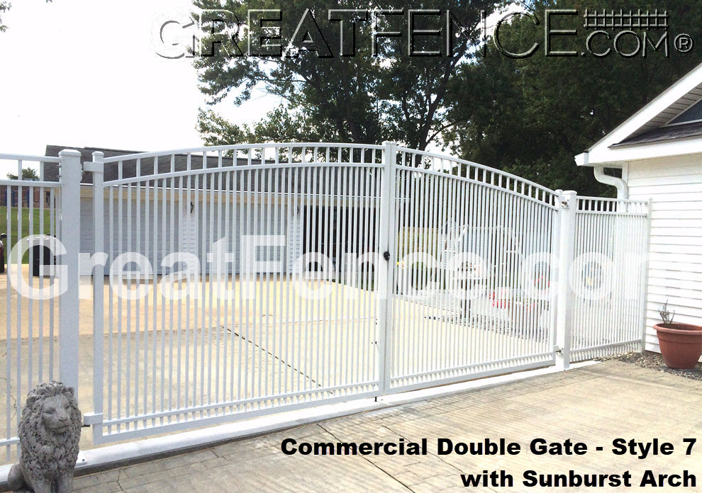 White Commercial Aluminum Double Gate - STYLE 7 with sunburst arch