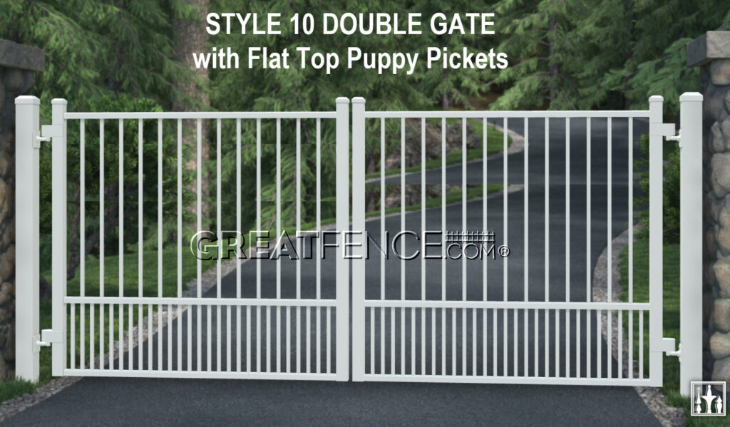 Aluminum Double Gate - STYLE 10 with Flat Top Puppy Pickets