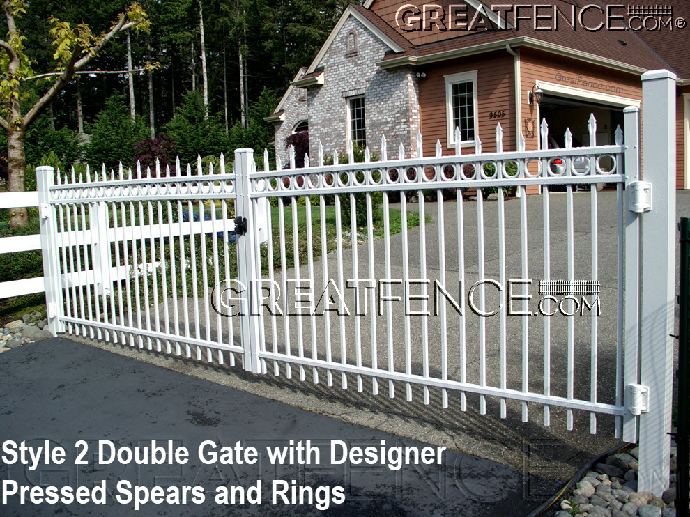 White Aluminum Commercial Double Gate with pressed spears and rings