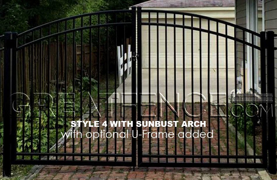 Commercial Aluminum Double Gate - STYLE 4 with sunburst arch and U-Frame