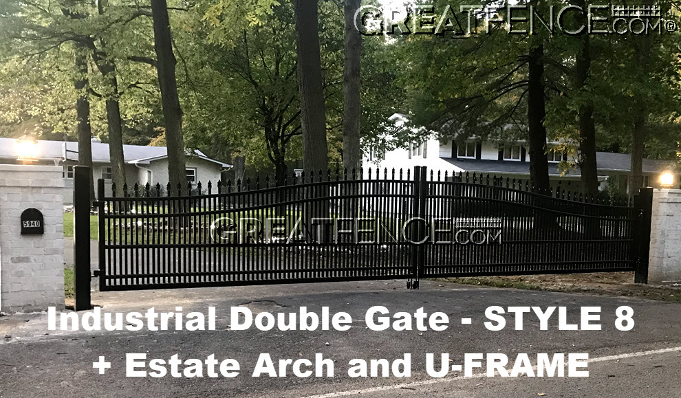 Industrial Aluminum Double Gate - STYLE 8 with estate arch and U-FRAME