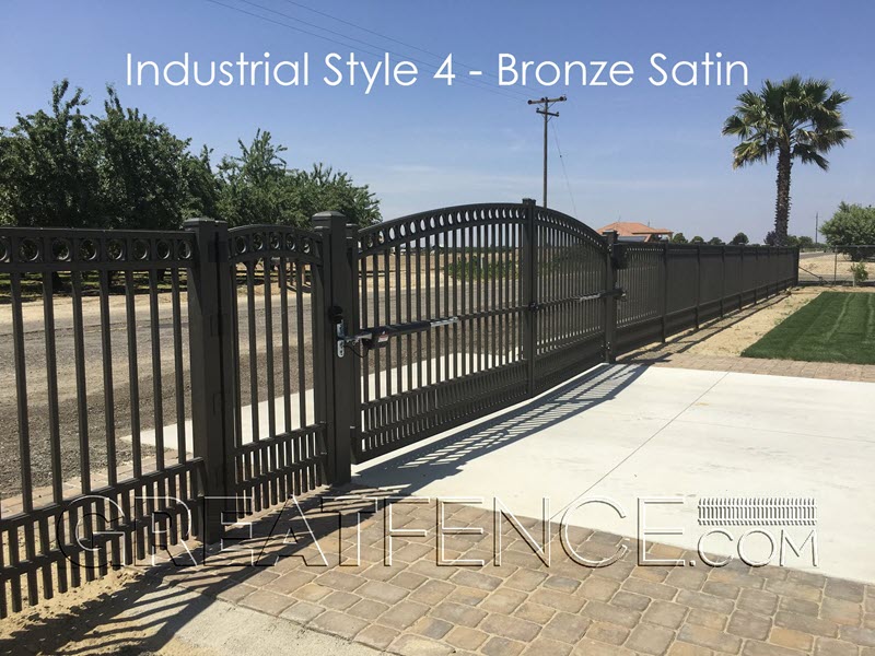 Industrial-aluminum-fence-gates-Style-4-greatfence-2024 Industrial Aluminum Fence and Gates - STYLE 4 with rings and flat top puppy pickets