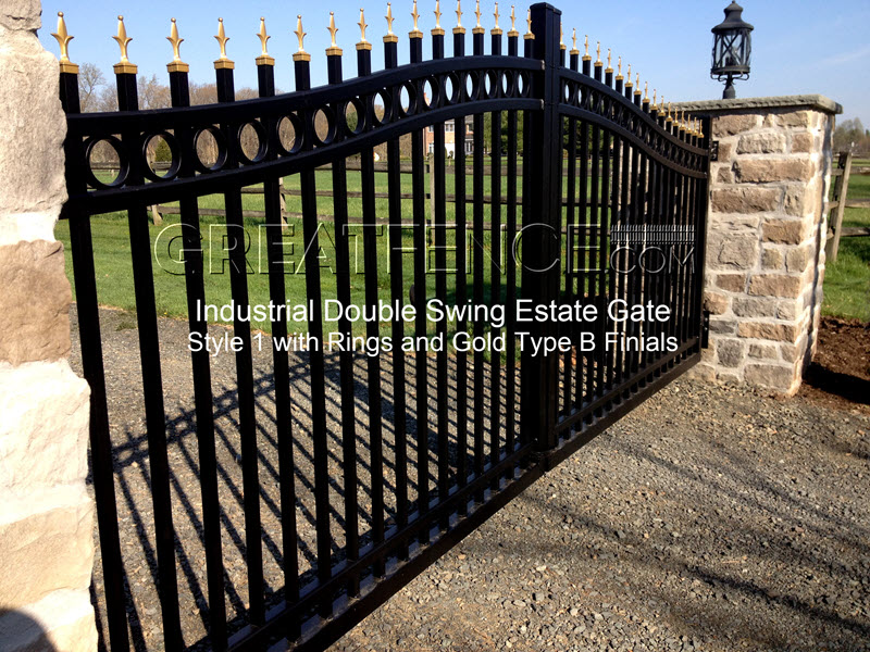 Industrial Estate Gate - STYLE 1 with gold tri finials