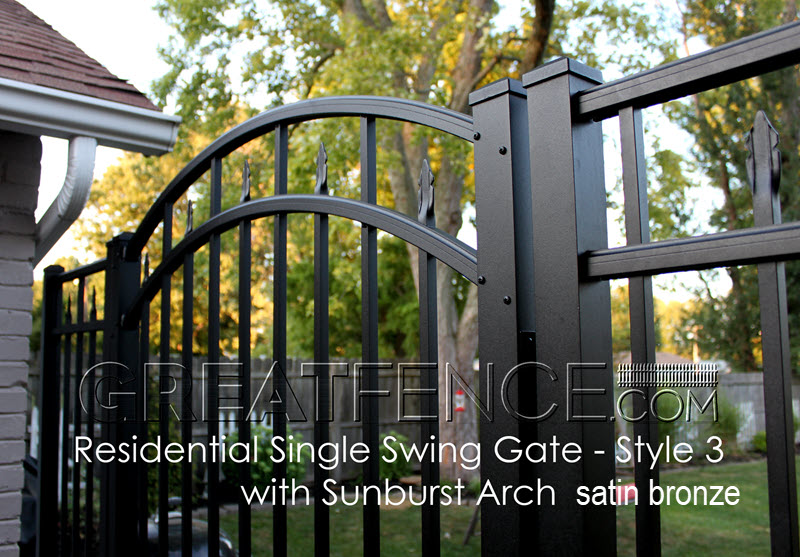 Residential arched single gate - STYLE 3 in satin bronze